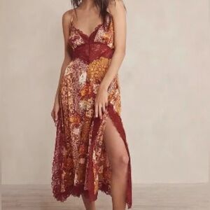 Free People Right Now Midi Slip Dress - Amber Combo